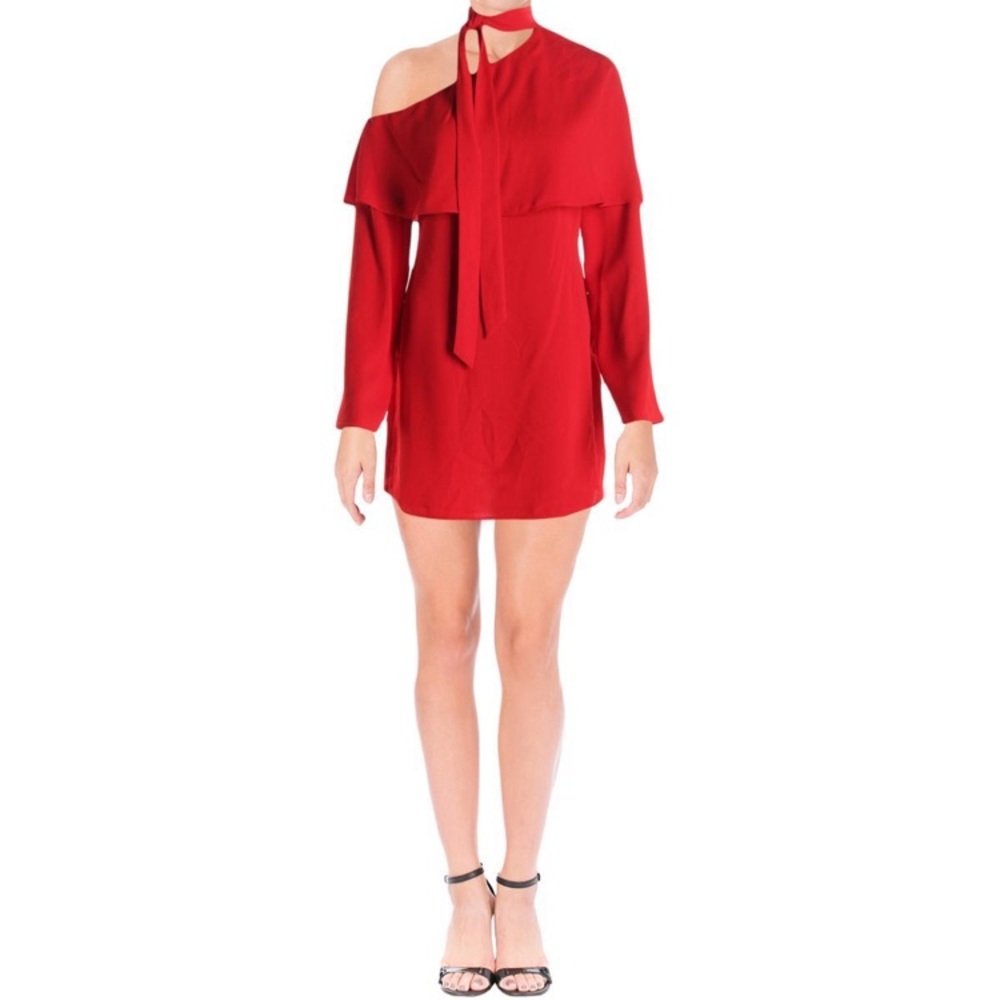Yigal x AQUA One Shoulder Tie-Neck Popover Dress